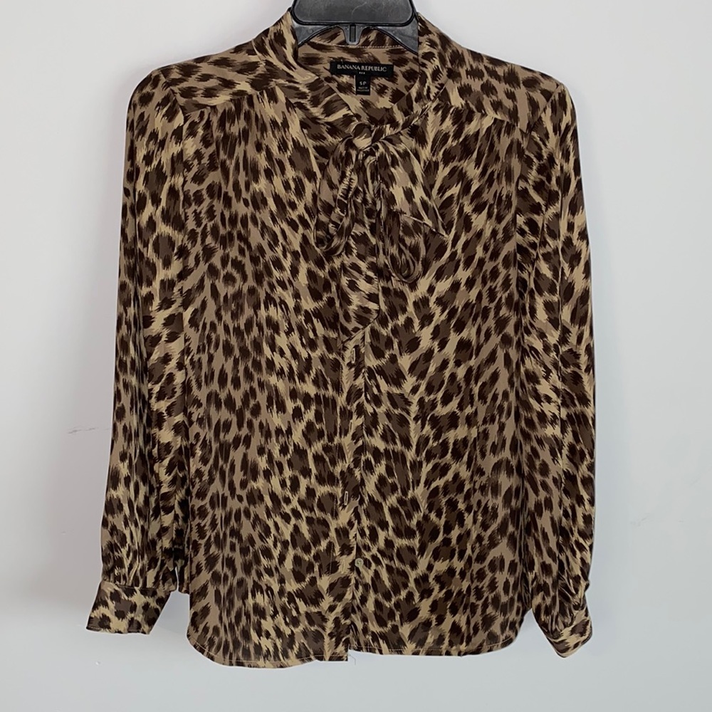 Banana Republic Animal Print Shirt With Attached Neck Tie Size SP